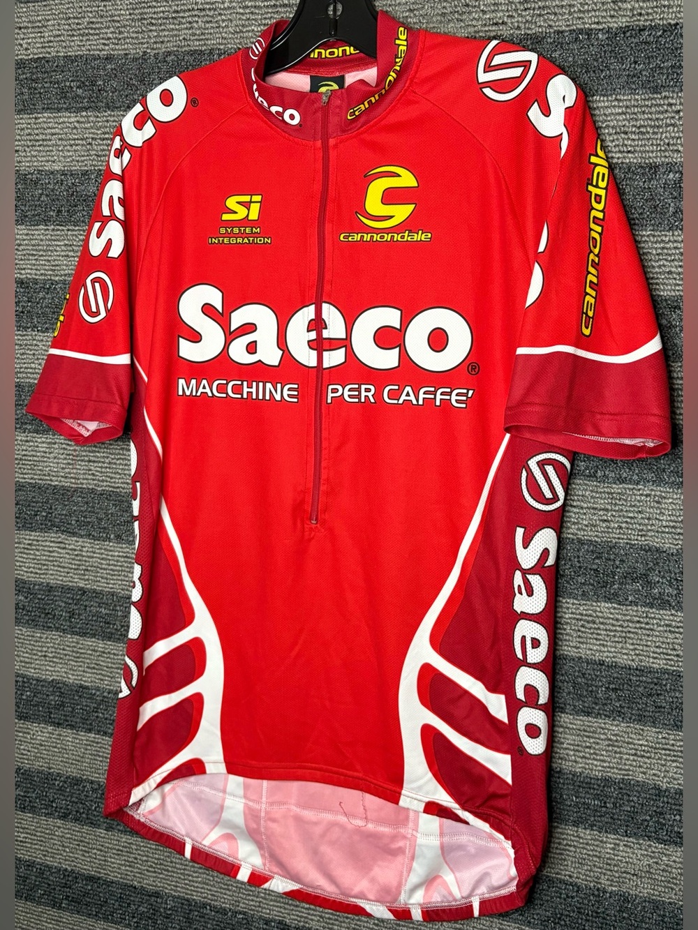 Vintage Y2K Cannondale Saeco Men's Red Pro Cycling Team Jersey XL EUC